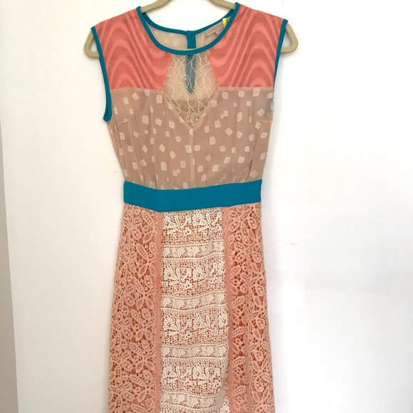 Anthropologie Champagne and Strawberry Parisian Lace Dress